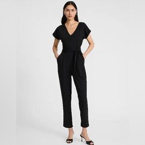 V-Neck Tie Waist Straight Leg Jumpsuit